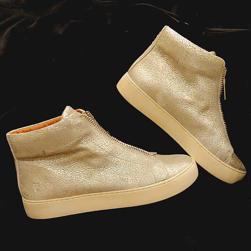 Frye Lana Zip High-Top Silver Sneaker - Picture 1 of 7